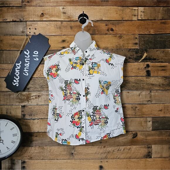 Zara women's Trafaluc collection tropical fruit & ladies theme shirt size xs - Picture 1 of 15